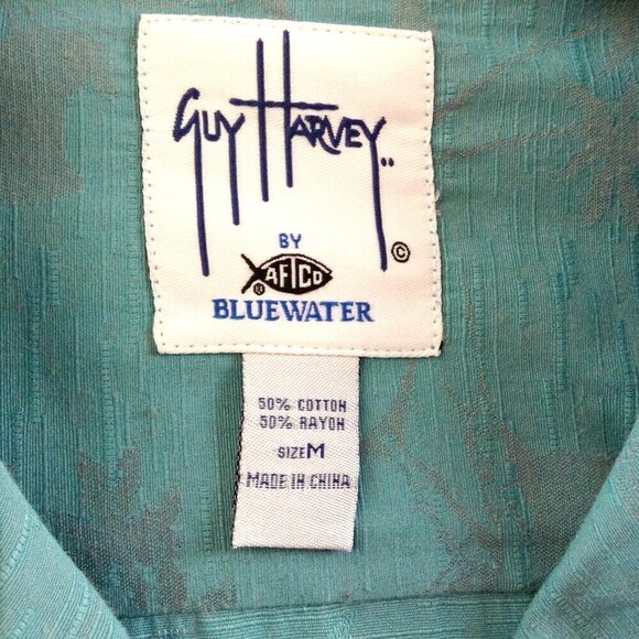 Guy Harvey Men's Shirt Medium M Short Sleeve Fish Palm Trees Turquoise - Picture 4 of 4